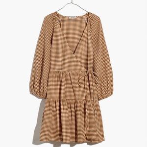 Madewell Brown Gingham puff sleeve Wrap Dress